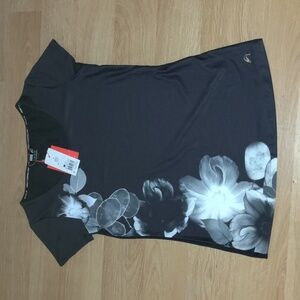 F&F Active Women's Floral Black Top Short Sleeve Shirt Sz Small NWT